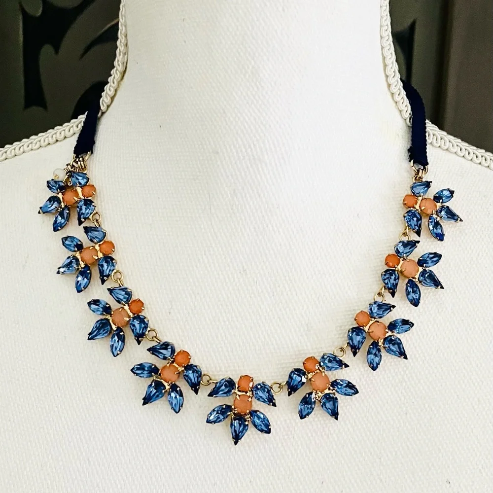 Crewcuts blue floral necklace with grosgrain ribbon tie